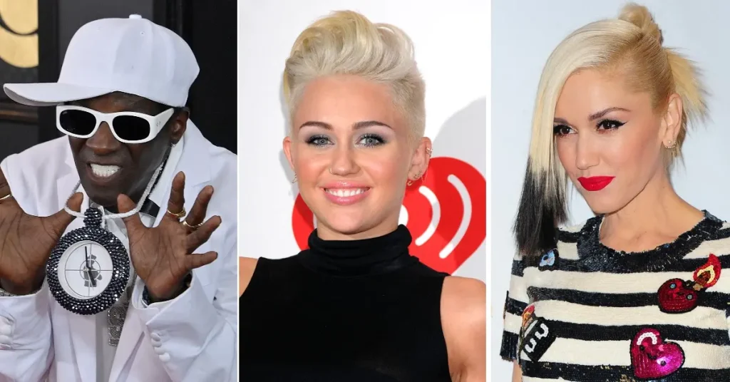 Miley Cyrus and Flavor Flav and Gwen Stefani 